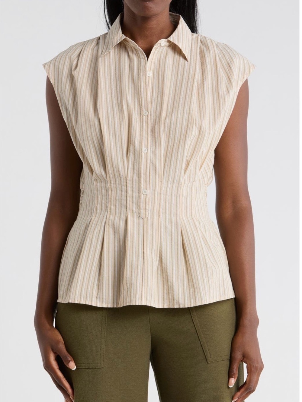 Max Studio Sleeveless Cream Striped Button-Front Peplum Top NWT Size XL